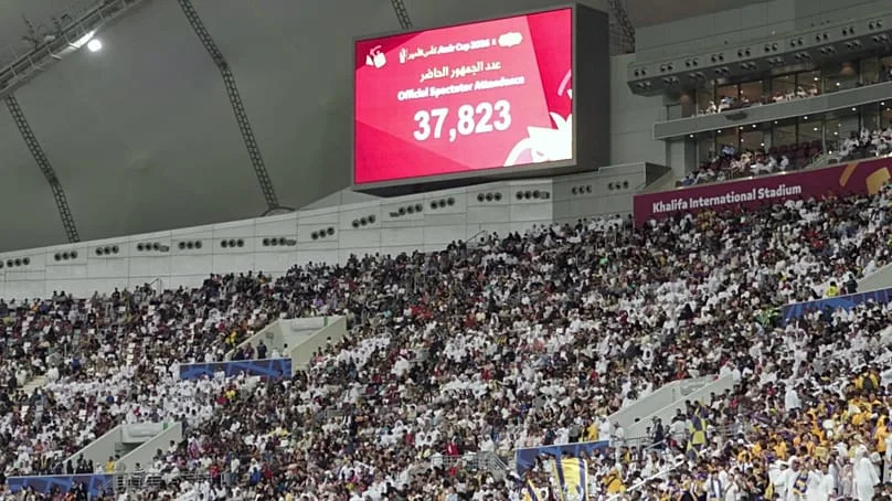 Fans fill Khalifa International Stadium during the Amir Cup Final in Doha, Qatar.