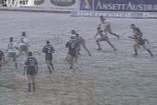 Football players in the snow