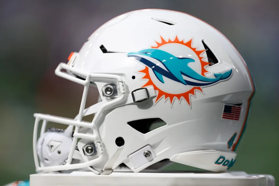 SEATTLE, WASHINGTON - SEPTEMBER 22: A general image of a Miami Dolphins logo helmet before the game against the Seattle Seahawks at Lumen Field on September 22, 2024 in Seattle, Washington. (Photo by Steph Chambers/Getty Images)