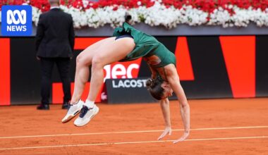 Marta Kostyuk backflips as the Ukrainian defeats Russian Mirra Andreeva in Madrid Open final