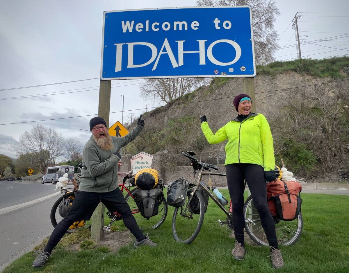 Mark and Ellie at the Idaho state line. 