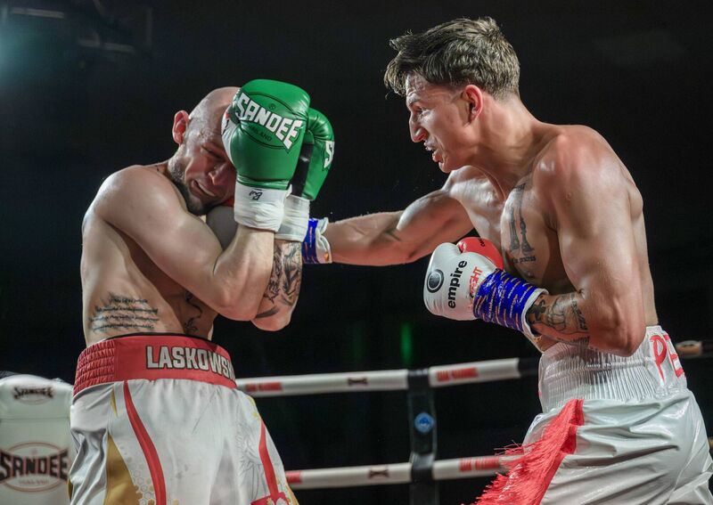 Cork Boxer Kuba Pielesz, on his pro debut, in action against Jakub Laskowski of Poland on the Siam Warriors Promotions Card at the Parochial Hall, Cork. 