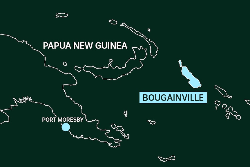 A map showing Bougainville's location to the east of Papua New Guinea's mainland.