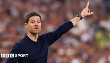 Then Real Madrid manager Xabi Alonso pointing on the touchline