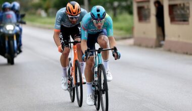 INEOS Grenadiers Italian rider Filippo Ganna (front) and XDS Astana Team Italian rider Alberto Bettiol ride during their breakaway during the 8th stage of the Giro d'Italia 2026 - Tour of Italy cycling race between Chieti and Fermo, central Italy on May 16, 2026. (Photo by Luca Bettini / AFP)