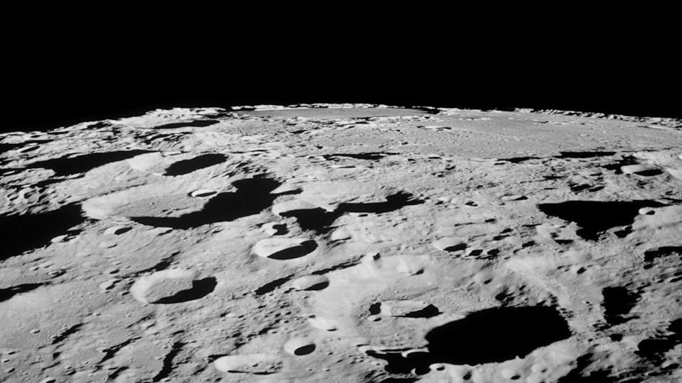 An image of the moon's cratered surface.