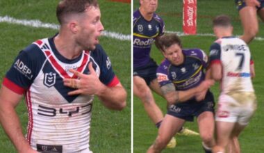 NRL 2026: Melbourne Storm defeat Sydney Roosters, highlights, Cameron Munster shoulder charge, Sua Fa’alogo