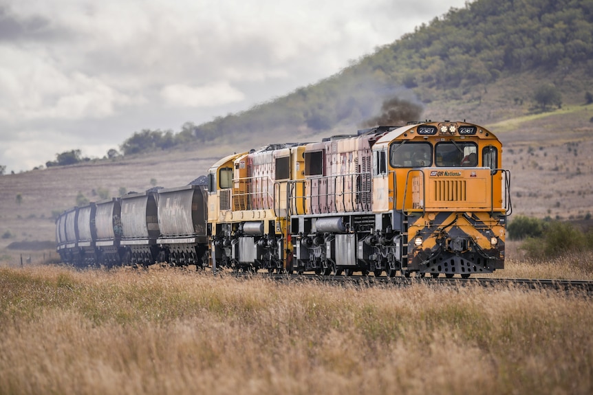 A large train carrying coal.