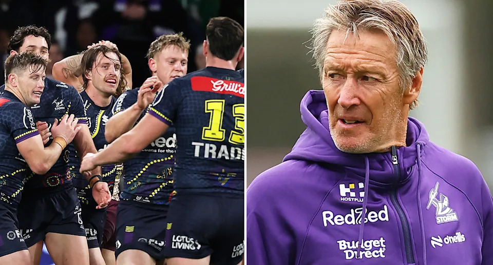 Pictured left to right, Melbourne Storm star Cameron Munster and coach Craig Bellamy.
