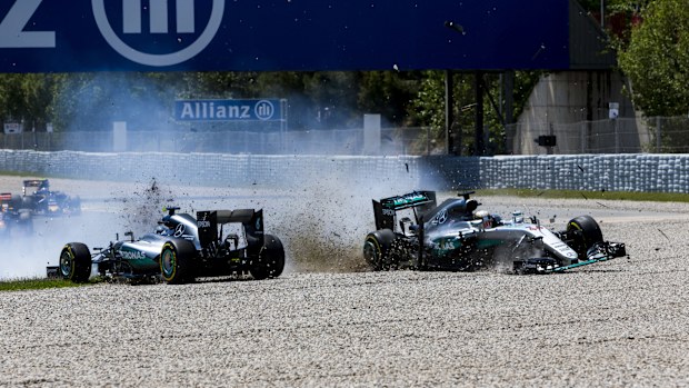 Mercedes teammates Lewis Hamilton and Nico Rosberg crashed out on the opening lap of the 2016 Spanish Grand Prix, which was eventually won by Max Verstappen.