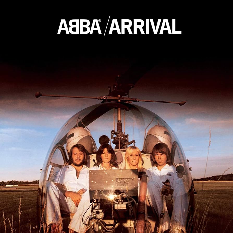 Album cover featuring the four members of ABBA sitting in a helicopter.