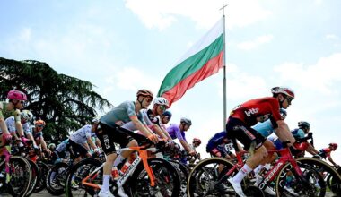 SOFIA, BULGARIA - MAY 10: (L-R) Magnus Sheffield of United States and Netcompany INEOS Cycling Team, Mikkel Bjerg of Denmark and UAE Team Emirates - XRG, Lennert Van Eetvelt of Belgium and Team Lotto Intermarche and a general view of the peloton competing during the 109th Giro d&amp;apos;Italia 2026, Stage 3 a 175km stage from Plovdiv to Sofia / #UCIWT / on May 10, 2026 in Sofia, Bulgaria. (Photo by Dario Belingheri/Getty Images)