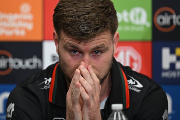 An emotional Jai Arrow announces his retirement on Wednesday.