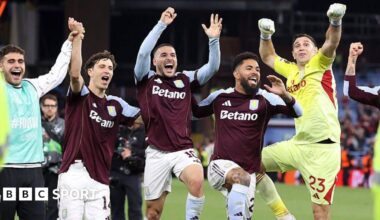 Aston Villa players celebrate
