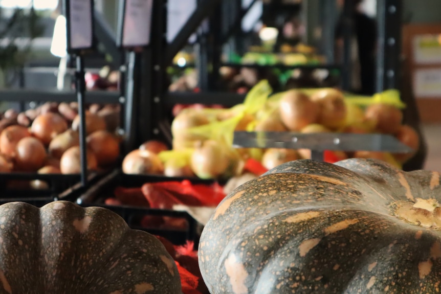 Inside a local produce store.
