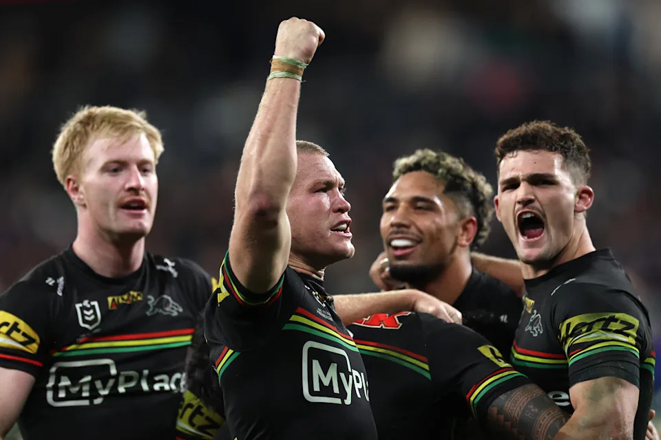 Pictured centre is Penrith Panthers star Mitch Kenny.
