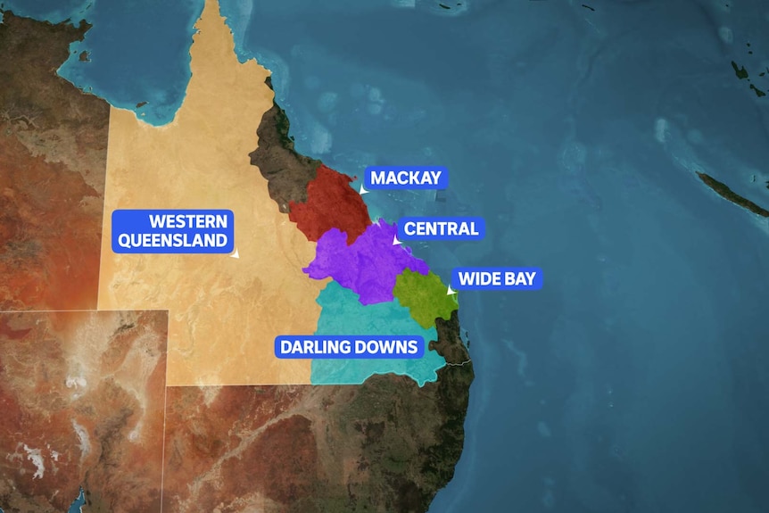 A map of Queensland with regions indicated.