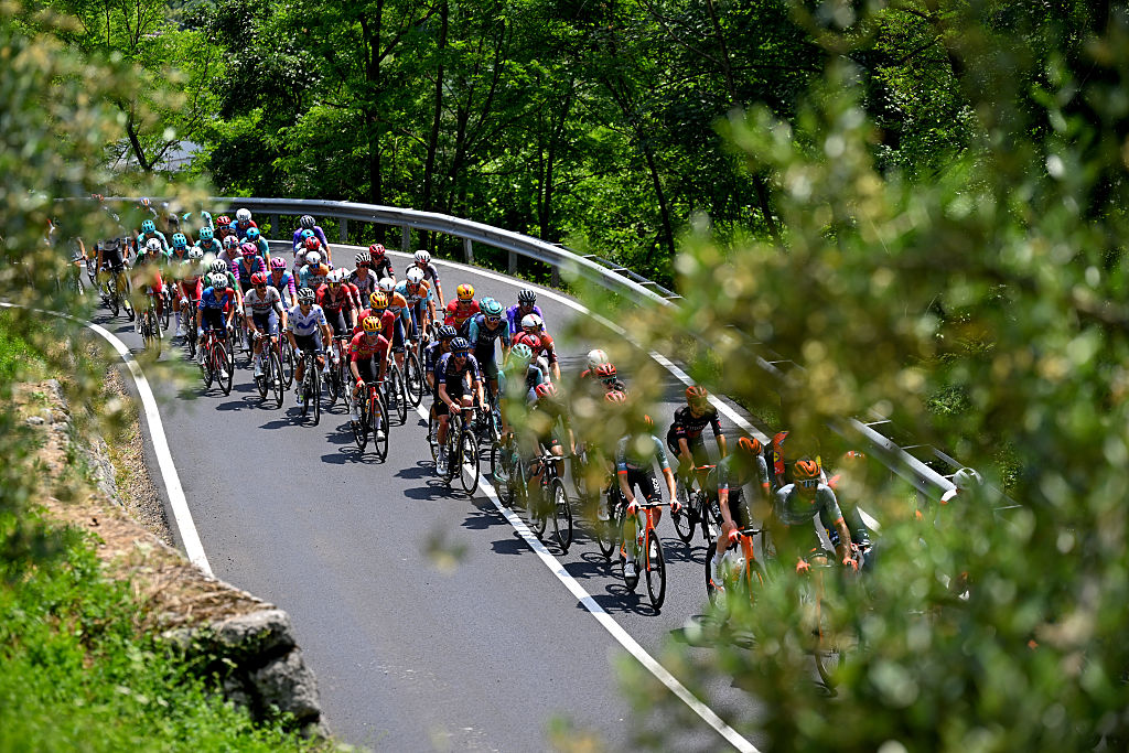 PIANCAVALLO, ITALY - MAY 30: A general view of the peloton passing through a landscape during the 109th Giro d&amp;apos;Italia 2026, Stage 20 a 200km stage from Gemona del Friuli to Piancavallo 1289m / #UCIWT / on May 30, 2026 in Piancavallo, Italy. (Photo by Tim de Waele/Getty Images)