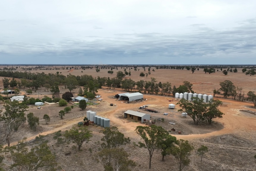 Aerial view of a large rural property.