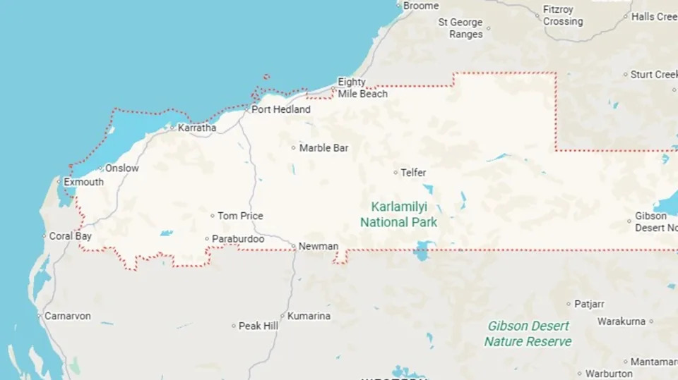 The Pilbara region includes the major WA mining townships of Onslow, Karratha and Port Hedland. Picture: Google