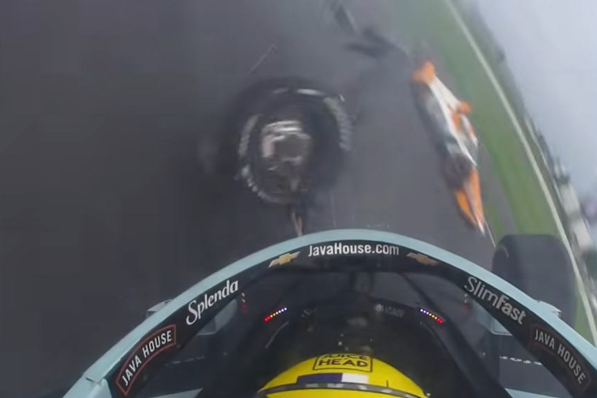Alexander Rossi crashes as seen from inside the car