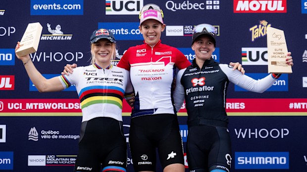 Rebecca Henderson on the podium after a World Series competition in Quebec, Canada in 2024.
