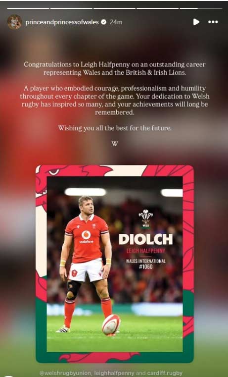 Prince William reacts to bombshell announcement from Welsh rugby icon