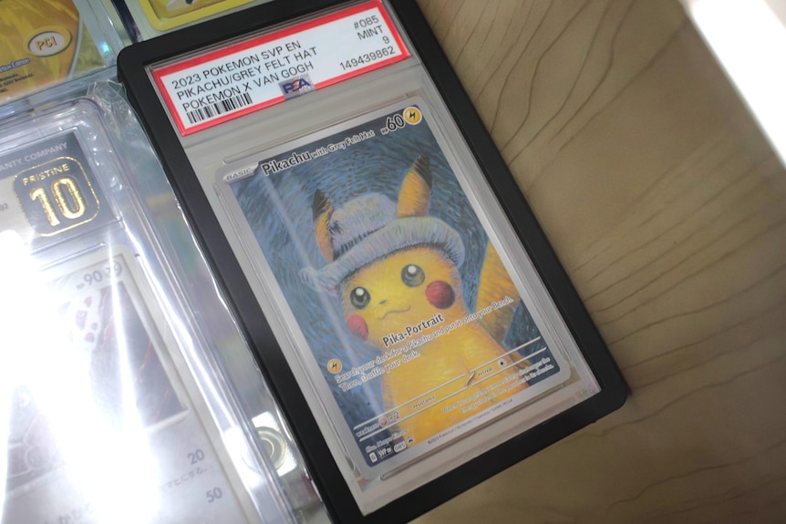 A Van Gogh Pikachu card on display worth over $1000