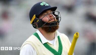 Paul Stirling with a forlorn look on his face while batting for Ireland