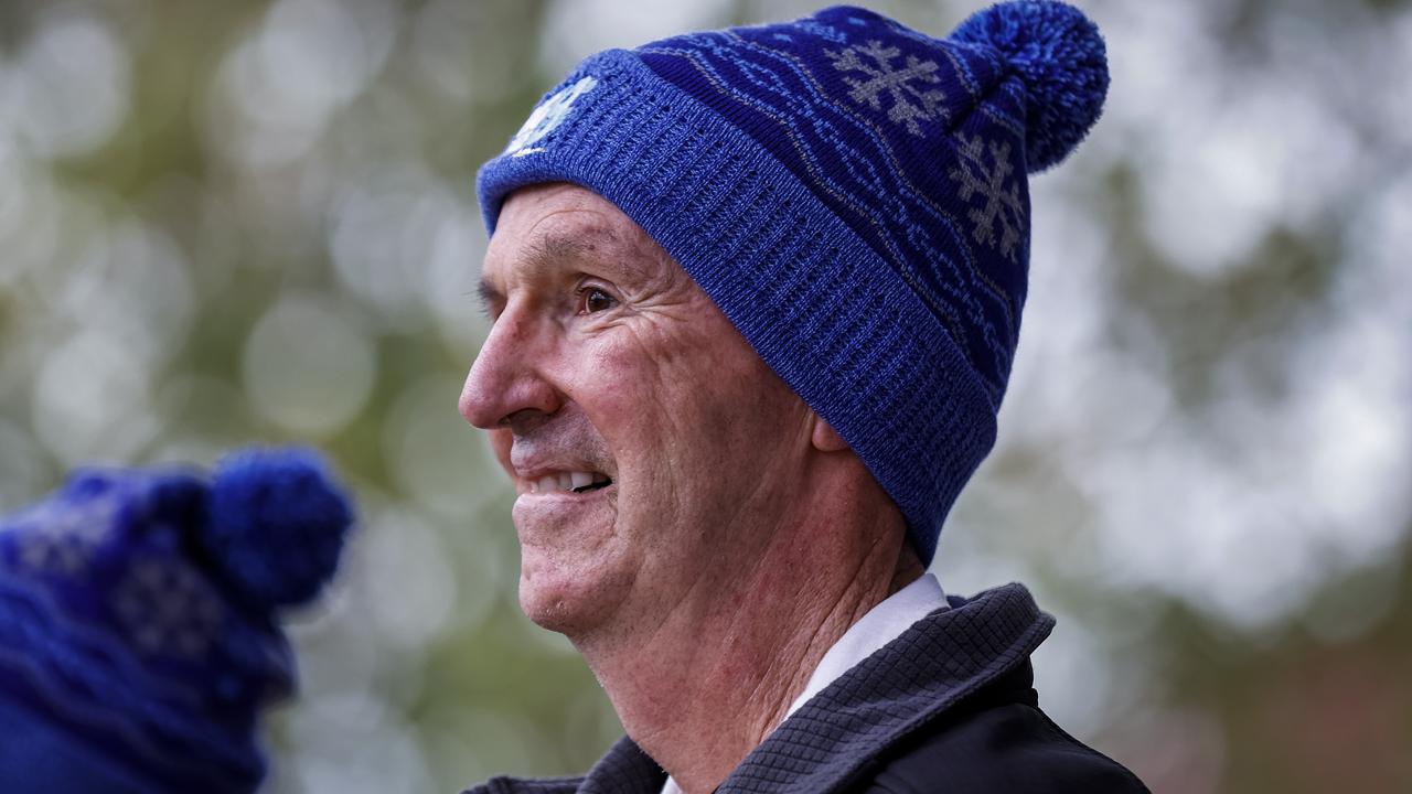 MELBOURNE, AUSTRALIA - JUNE 12: Neale Daniher takes the stage in front of the huge crowd before the "Walk to the G" ahead of the AFL match between Melbourne Demons and Collingwood Magpies at Federation Square, on June 12, 2023, in Melbourne, Australia. (Photo by Darrian Traynor/Getty Images)