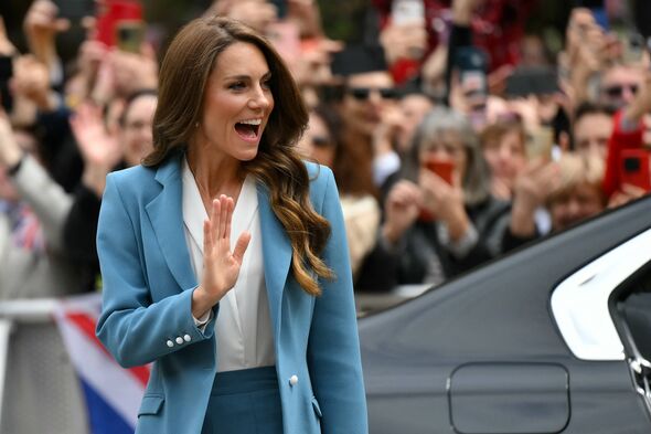 TOPSHOT - Britain's Catherine, Princess of Wales waves as she arrives at Reggio Emilia town hall during a two-day visit in Italy TOPSHOT - Britain's Catherine, Princess of Wales waves as she arrives at Reggio Emilia town hall during a two-day visit in Italy