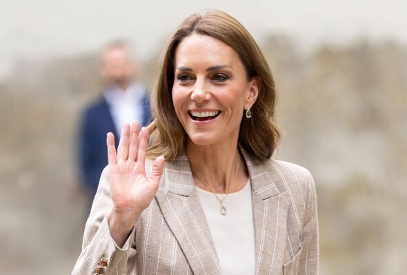 REGGIO EMILIA, ITALY - MAY 14: Catherine, Princess of Wales waves during a visit to REMIDA, Reggio Emilia's creative resource ce REGGIO EMILIA, ITALY - MAY 14: Catherine, Princess of Wales waves during a visit to REMIDA, Reggio Emilia's creative resource ce