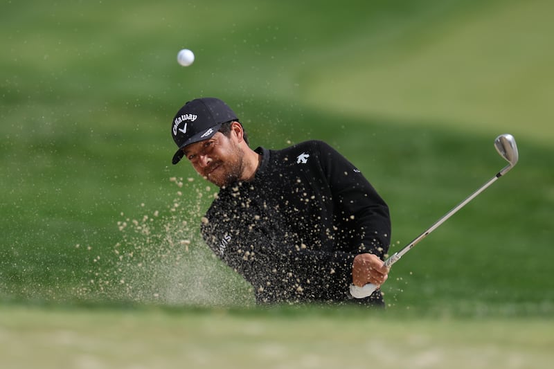 Xander Schauffele plays himself out of the bunker on the 12th hole during a practice round prior to the PGA Championship at Aronimink Golf Club, Pennsylvania, on Wednesday. Photograph: Andrew Redington/Getty Images