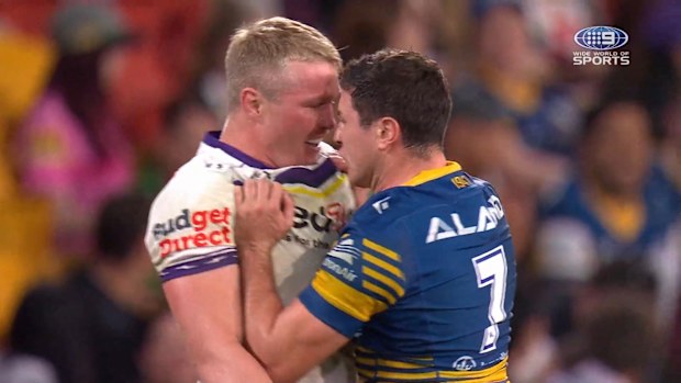 Mitchell Moses shares some tense words with Josh King.