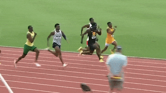 Eddie Nketia runs a wind-assisted 10.74 seconds in Nebraska.