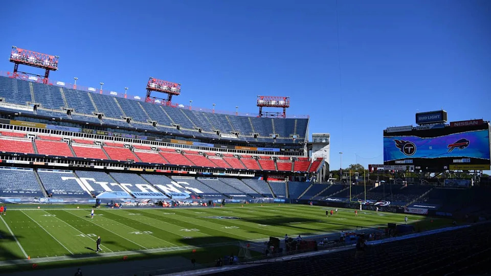 Oct 13, 2020; Nashville, Tennessee, USA; General view of Nissan Stadium before the game between the <a class="link " href="https://sports.yahoo.com/nfl/teams/tennessee/" data-i13n="sec:content-canvas;subsec:anchor_text;elm:context_link" data-ylk="slk:Tennessee Titans;sec:content-canvas;subsec:anchor_text;elm:context_link;itc:0" data-yga="{"yLinkElement":"context_link","yModuleName":"content-canvas","yLinkText":"Tennessee Titans","ySubModuleName":"anchor_text","yHasCommerce":false}">Tennessee Titans</a> and the <a class="link " href="https://sports.yahoo.com/nfl/teams/buffalo/" data-i13n="sec:content-canvas;subsec:anchor_text;elm:context_link" data-ylk="slk:Buffalo Bills;sec:content-canvas;subsec:anchor_text;elm:context_link;itc:0" data-yga="{"yLinkElement":"context_link","yModuleName":"content-canvas","yLinkText":"Buffalo Bills","ySubModuleName":"anchor_text","yHasCommerce":false}">Buffalo Bills</a>. Mandatory Credit: Christopher Hanewinckel-Imagn Images© Christopher Hanewinckel-Imagn Images