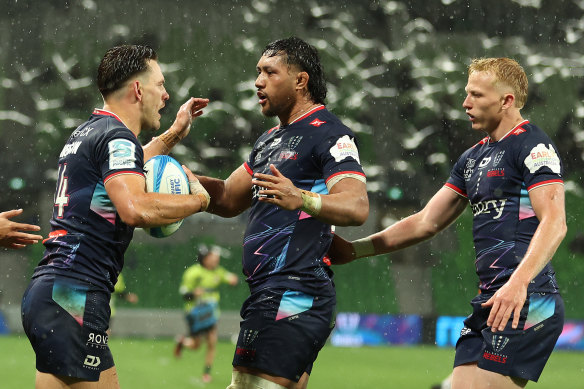 Melbourne Rebels players in May 2024. The Rebels played their last game in June that year.