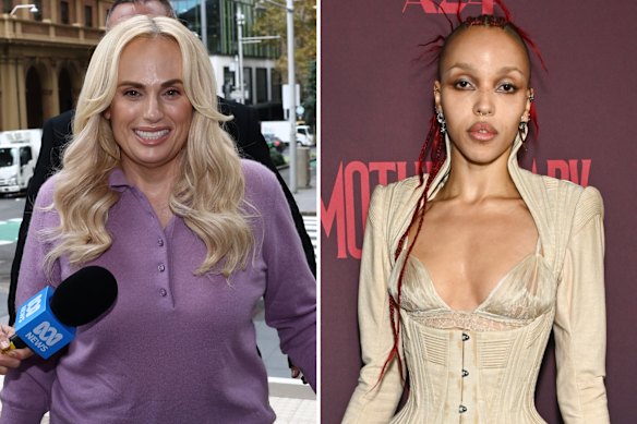 Rebel Wilson outside the Federal Court in Sydney on Friday and (right) FKA Twigs.