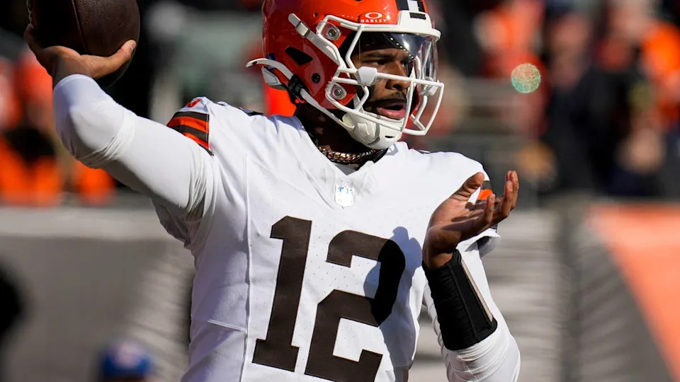 <a class="link " href="https://sports.yahoo.com/nfl/teams/cleveland/" data-i13n="sec:content-canvas;subsec:anchor_text;elm:context_link" data-ylk="slk:Cleveland Browns;sec:content-canvas;subsec:anchor_text;elm:context_link;itc:0" data-yga="{"yLinkElement":"context_link","yModuleName":"content-canvas","yLinkText":"Cleveland Browns","ySubModuleName":"anchor_text","yHasCommerce":false}">Cleveland Browns</a> quarterback Shedeur Sanders (12) throws a pass in the first quarter of the NFL Week 18 game between the <a class="link " href="https://sports.yahoo.com/nfl/teams/cincinnati/" data-i13n="sec:content-canvas;subsec:anchor_text;elm:context_link" data-ylk="slk:Cincinnati Bengals;sec:content-canvas;subsec:anchor_text;elm:context_link;itc:0" data-yga="{"yLinkElement":"context_link","yModuleName":"content-canvas","yLinkText":"Cincinnati Bengals","ySubModuleName":"anchor_text","yHasCommerce":false}">Cincinnati Bengals</a> and the Cleveland Browns at Paycor Stadium in Downtown Cincinnati on Sunday, Jan. 4, 2026.© Sam Greene&sol;The Enquirer &sol; USA TODAY NETWORK via Imagn Images&period;