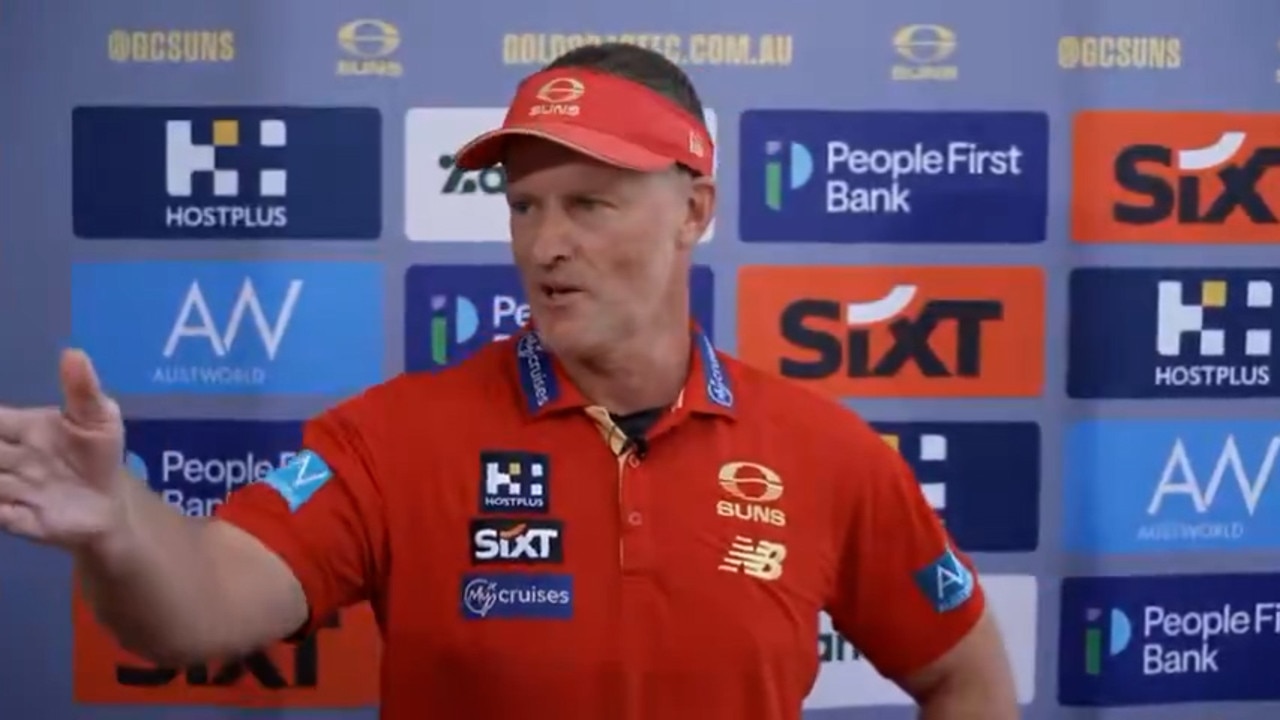 AFL news 2026: Damien Hardwick press conference video, Suns coach’s presser takes tense turn after grilling over Integrity Unit probe into Mark Opie