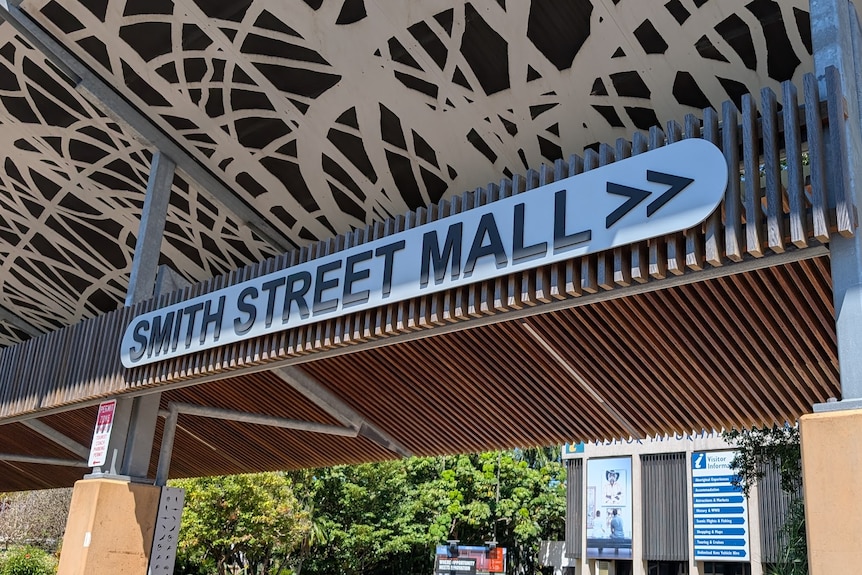 A sign in the city centre reads: Smith Street Mall. 