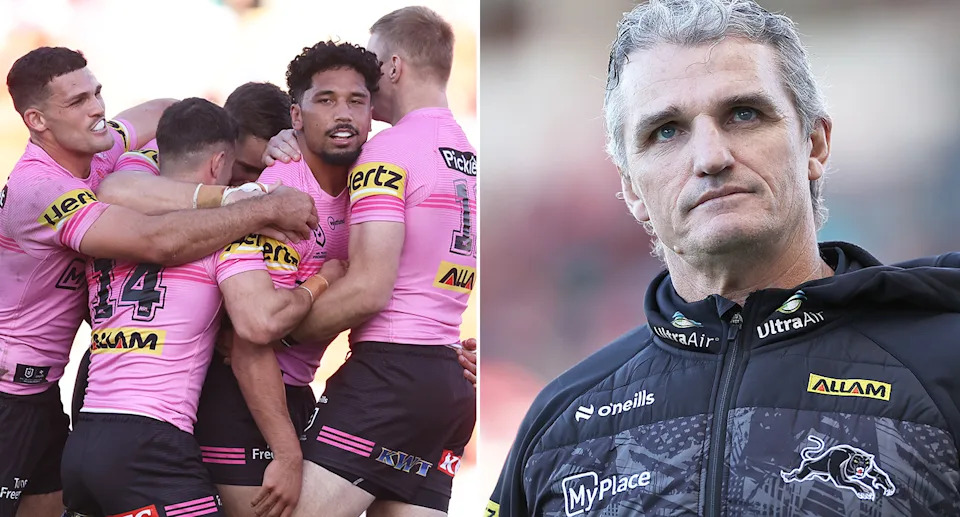 Pictured left to right, Panthers star Izack Tago and coach Ivan Cleary.