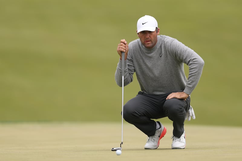 Scottie Scheffler of the United States lines up a putt. Photograph: Carl Recine/Getty