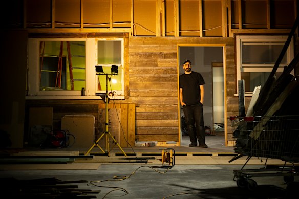 Rone at his latest work, Home, which is being installed at Chadstone. 