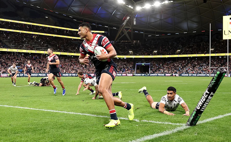Deine Mariner in action for the Broncos against the Roosters.