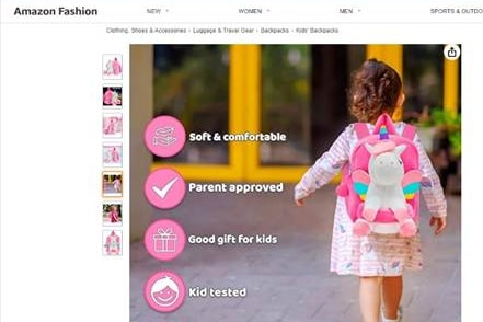 A screenshot of an Amazon listing for a backpack