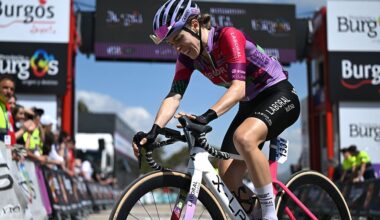 LAGUNAS DE NEILA, SPAIN - MAY 24: Usoa Ostolaza of Spain and Team Laboral Kutxa - Fundacion Euskadi crosses the finish line during the 11th Vuelta a Burgos Feminas 2026, Stage 4 a 120km stage from Gumiel de Mercado to Lagunas de Neila 1868m / #UCIWWT / on May 24, 2026 in Lagunas de Neila, Spain. (Photo by Szymon Gruchalski/Getty Images)