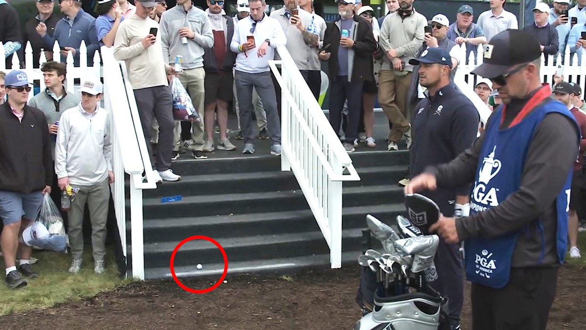 PGA Championship 2026 | Bryson DeChambeau hits ball onto stairs, cult hero Min Woo Lee leads, first round scores, leaderboard, highlights