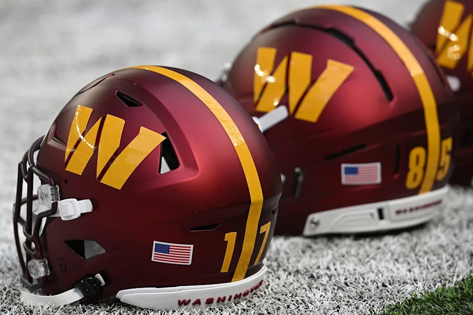 A detail view of the Washington Commanders helmet before the game at U.S. Bank Stadium on Dec 7, 2025.