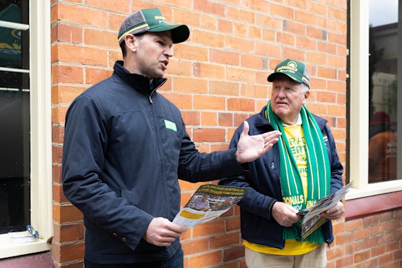 Nationals leader Matt Canavan campaigning in Albury on Friday. The Coalition has acknowledged growing concerns within the community about the redevelopment of the local hospital.